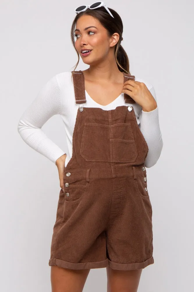 Mocha Corduroy Maternity Short Overalls sold by Pinkblush