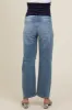 Blue Distressed Knee Straight Leg Maternity Jeans sold by Pinkblush