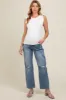 Blue Distressed Knee Straight Leg Maternity Jeans sold by Pinkblush