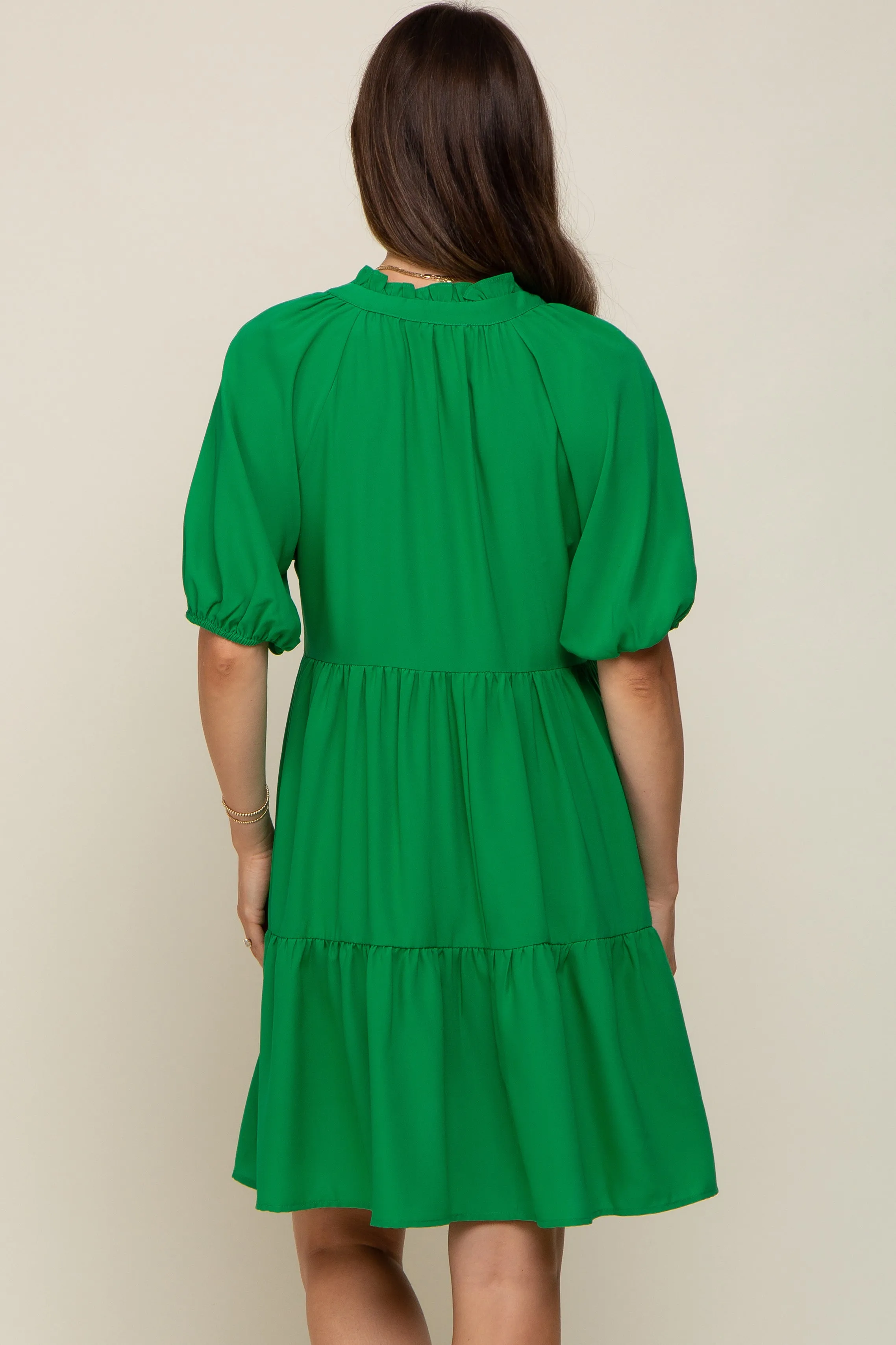 Green Satin Ruffle V-Neck Short Sleeve Maternity Dress sold by Pinkblush product image thumbnail 4