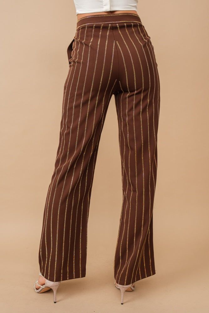 Brown Stripe Mid Rise Trouser Pants sold by Pinkblush product image thumbnail 4