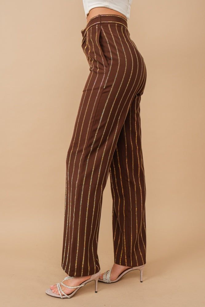 Brown Stripe Mid Rise Trouser Pants sold by Pinkblush product image thumbnail 3