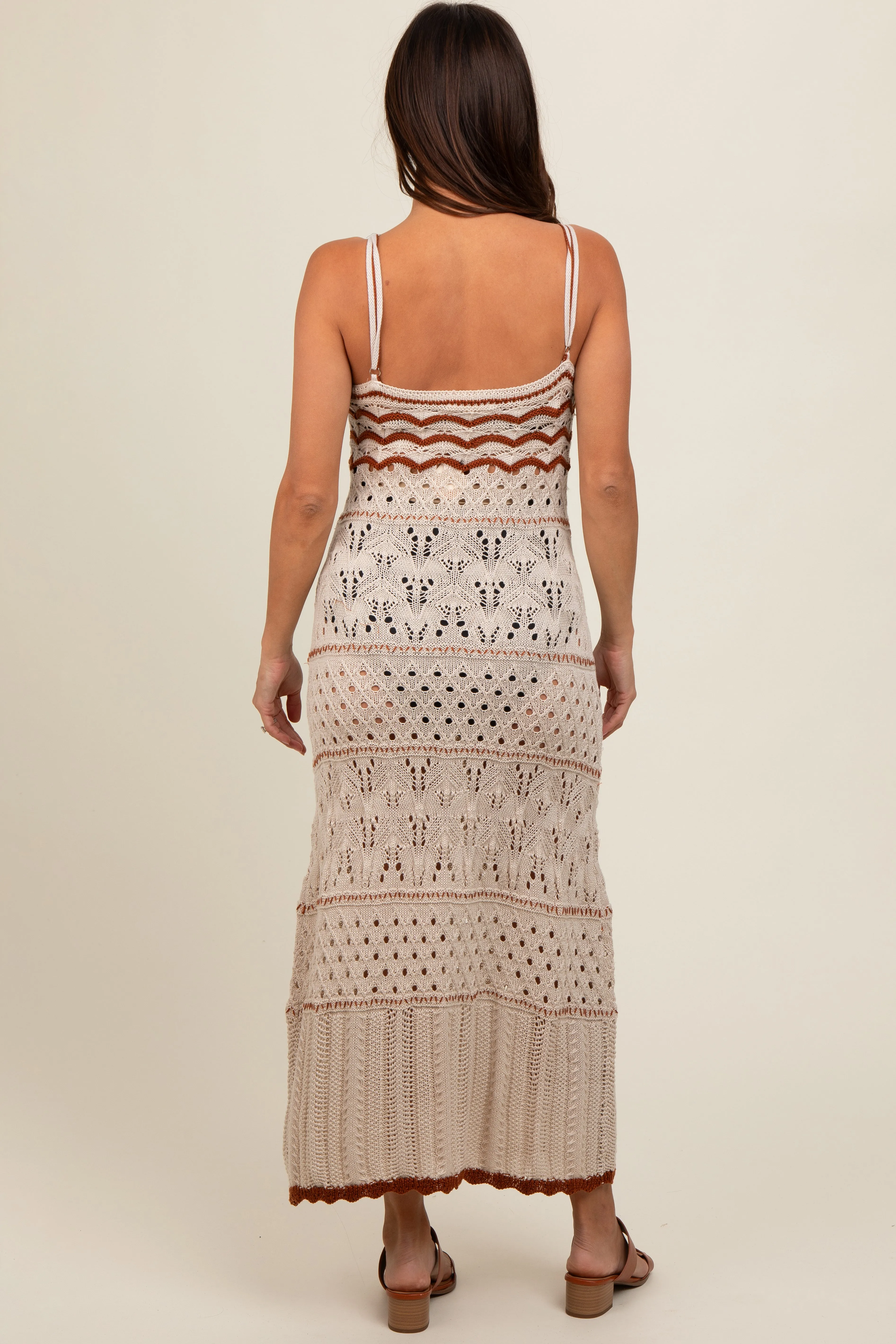 Beige Contrast Trim Crochet Maternity Maxi Swim Cover Up sold by Pinkblush product image thumbnail 2