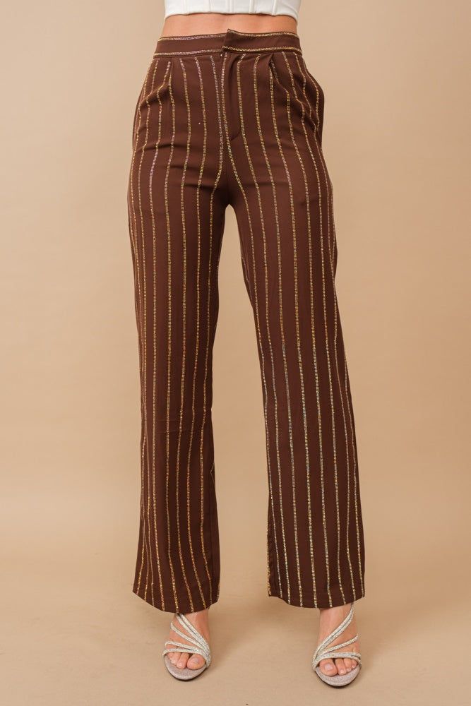 Brown Stripe Mid Rise Trouser Pants sold by Pinkblush product image thumbnail 2