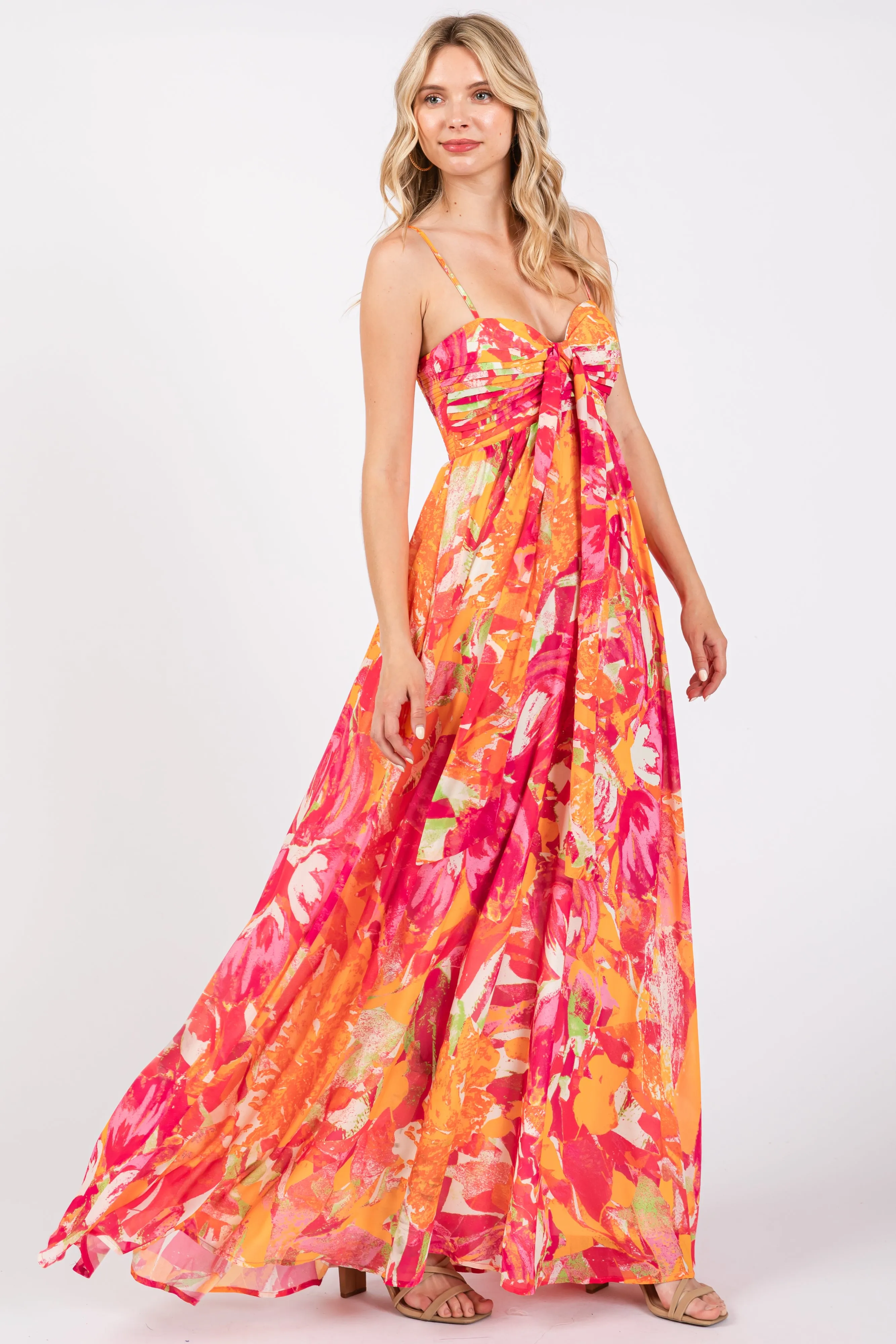 Fuchsia Abstract Floral Front Tie Maxi Dress sold by Pinkblush product image thumbnail 3