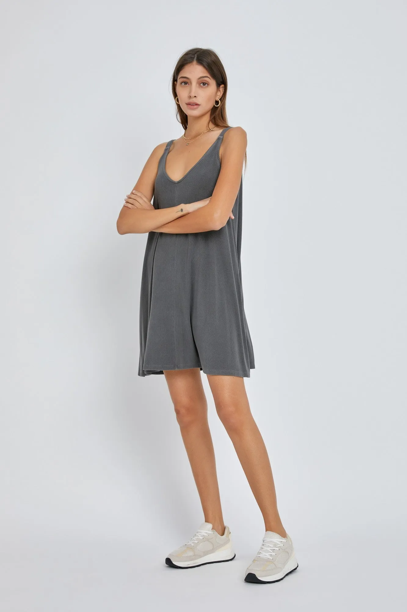 Charcoal Ribbed Sleeveless Front Seam Dress sold by Pinkblush product image thumbnail 2