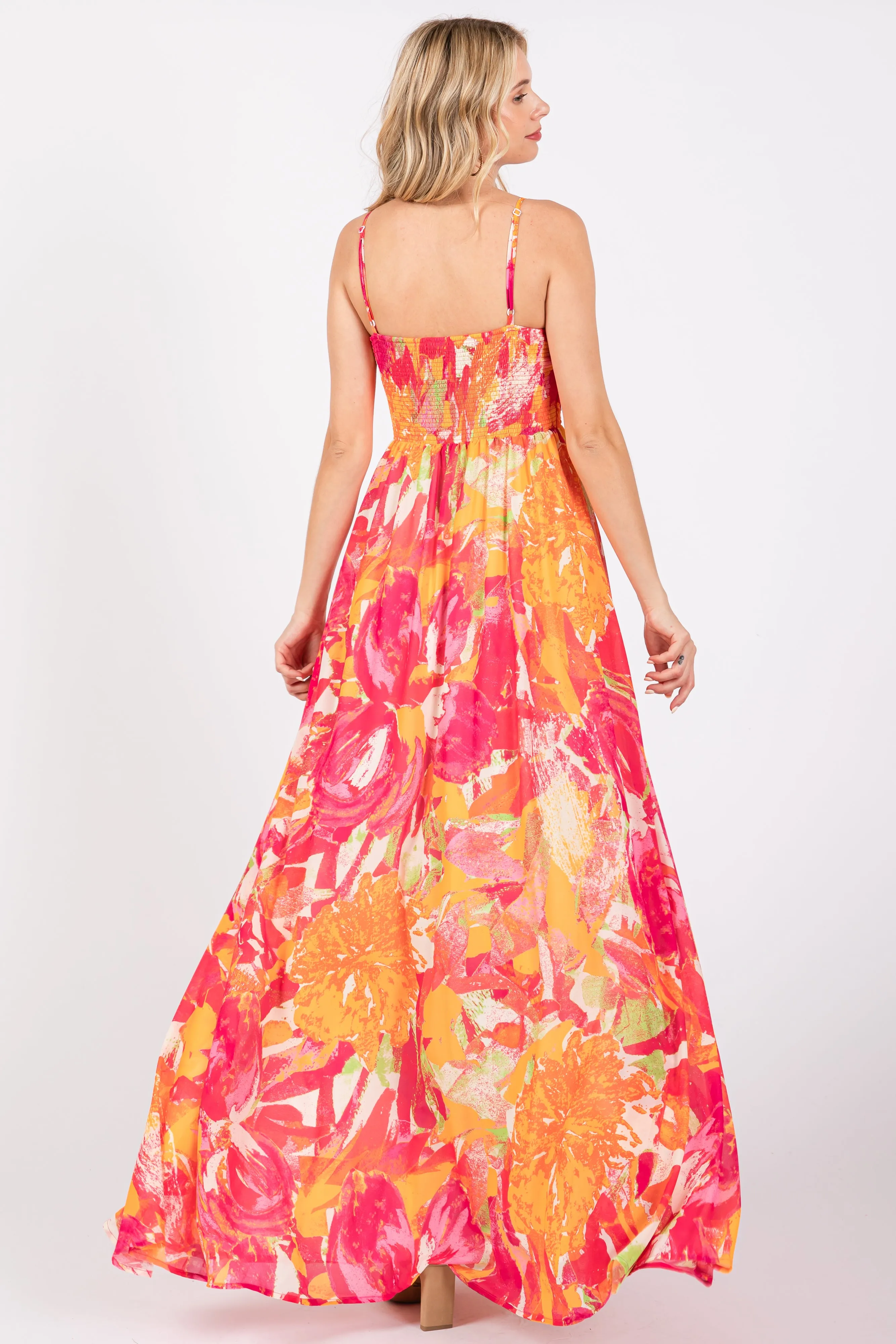 Fuchsia Abstract Floral Front Tie Maxi Dress sold by Pinkblush product image thumbnail 4