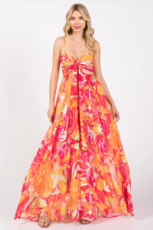 Fuchsia Abstract Floral Front Tie Maxi Dress sold by Pinkblush