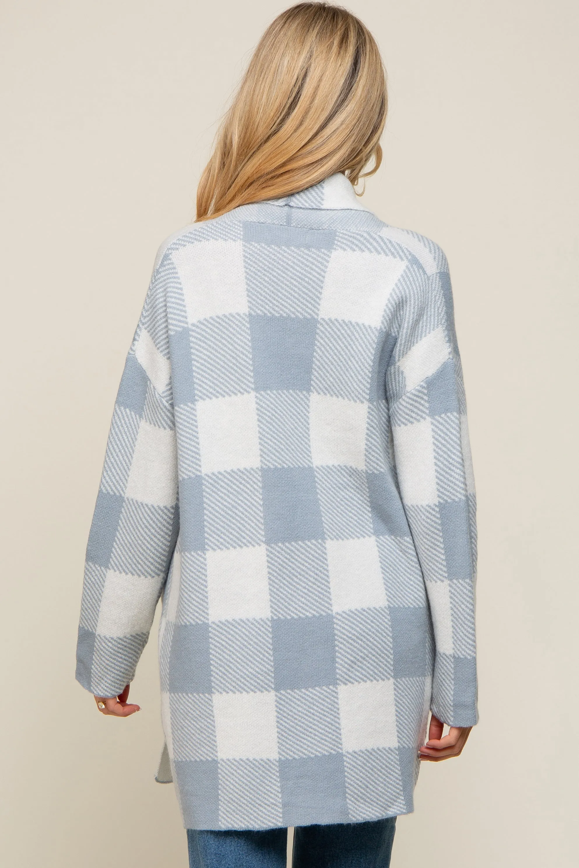 Light Blue Plaid Shawl Maternity Cardigan sold by Pinkblush product image thumbnail 3