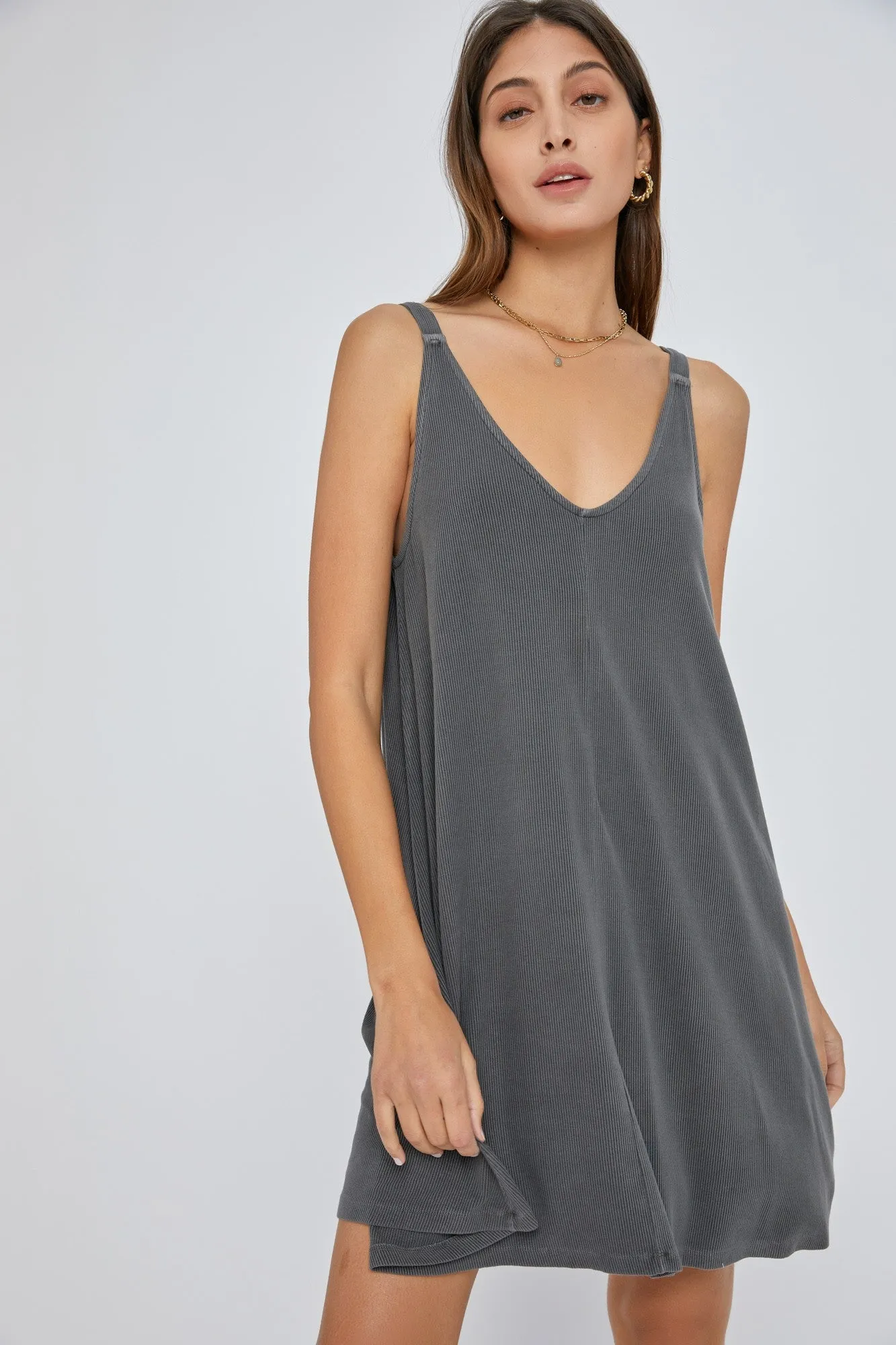 Charcoal Ribbed Sleeveless Front Seam Dress sold by Pinkblush