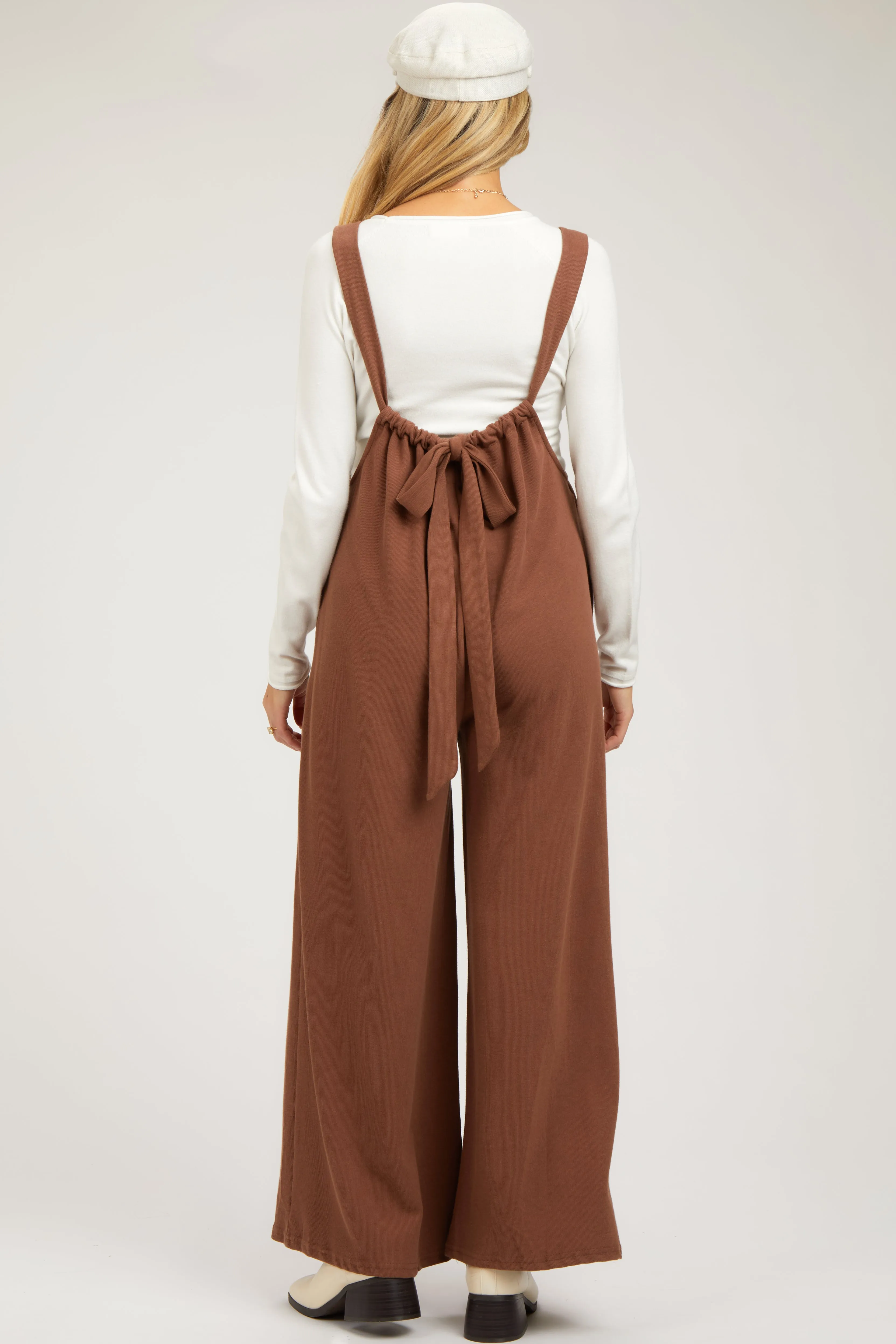 Mocha Ribbed Drawstring Wide Leg Maternity Jumpsuit sold by Pinkblush product image thumbnail 3