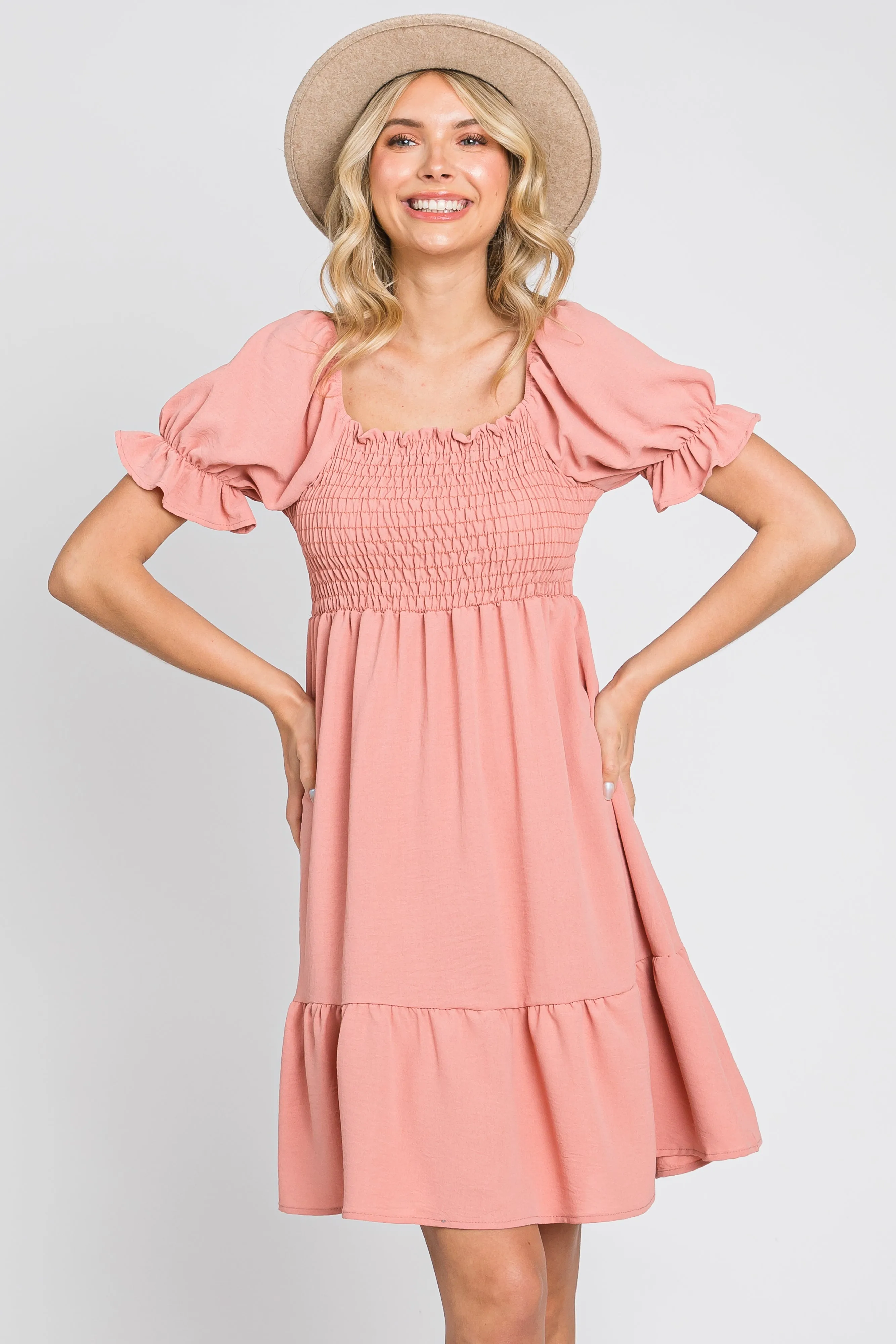 Coral Smocked Ruffle Trim Maternity Dress sold by Pinkblush product image thumbnail 5