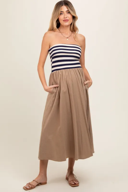 Navy Blue Strapless Maternity Dress sold by Pinkblush