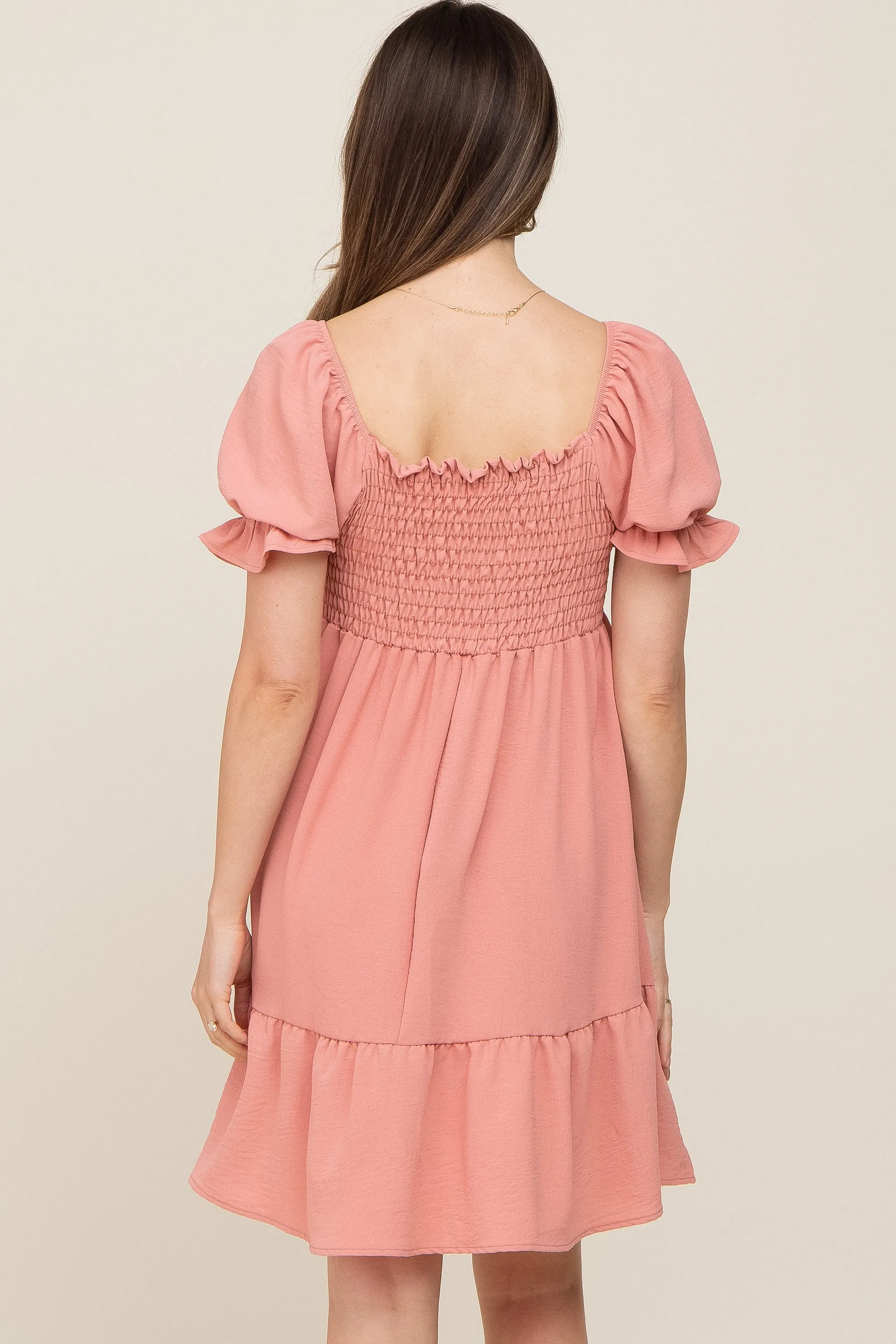 Coral Smocked Ruffle Trim Maternity Dress sold by Pinkblush product image thumbnail 3