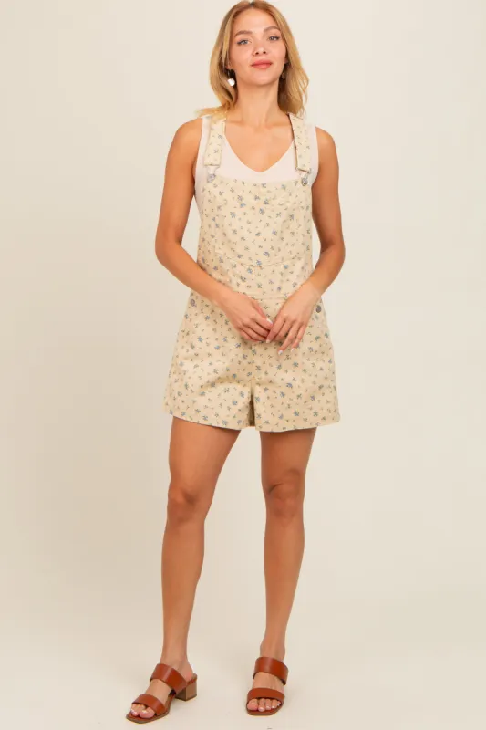 Ivory Floral Denim Shortall sold by Pinkblush