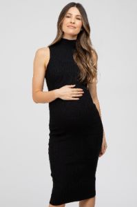 Black Ribbed Mock Neck Maternity Dress sold by Pinkblush