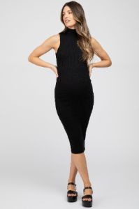 Black Ribbed Mock Neck Maternity Dress sold by Pinkblush