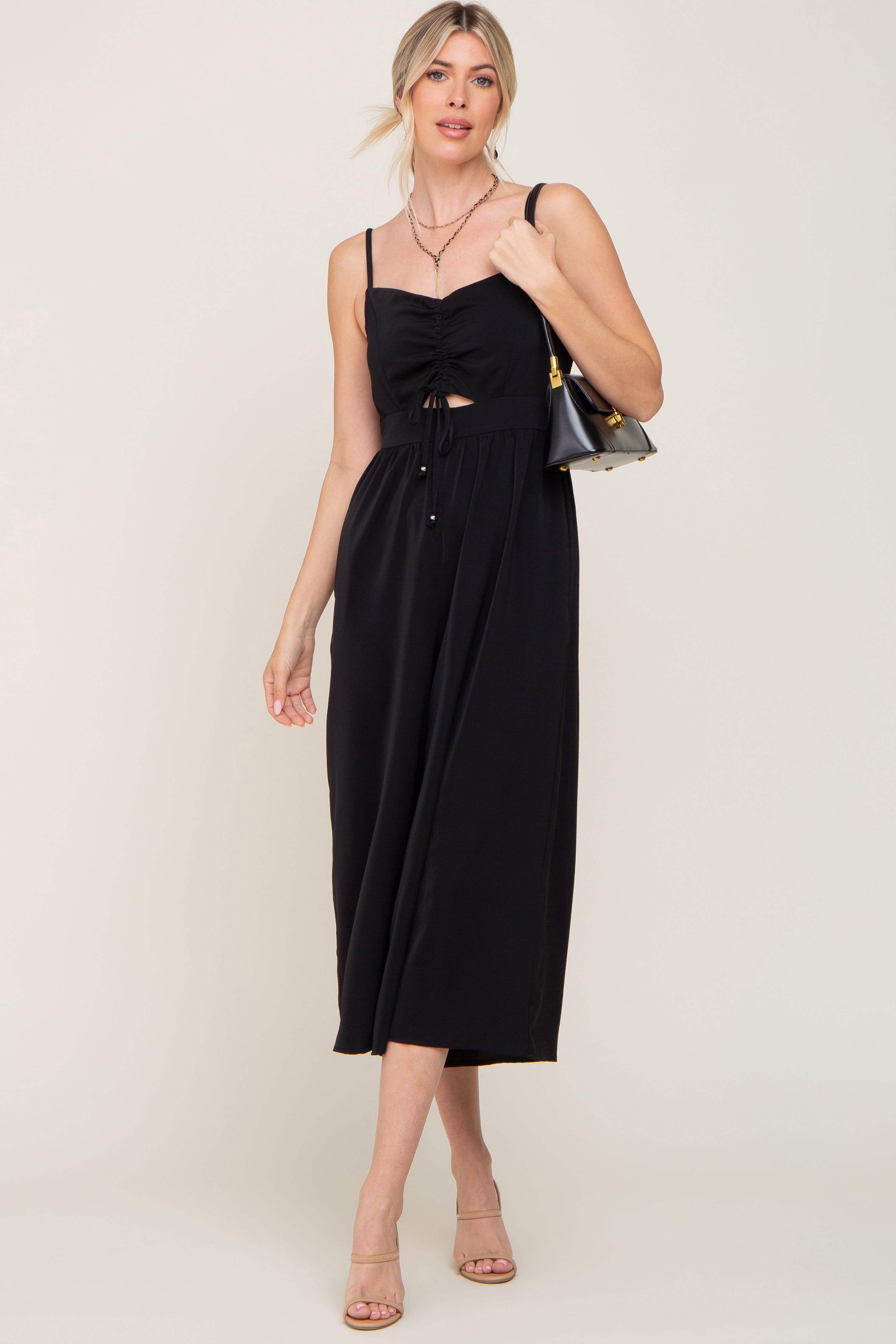 Black Sleeveless Ruched Drawstring Jumpsuit sold by Pinkblush product image thumbnail 5