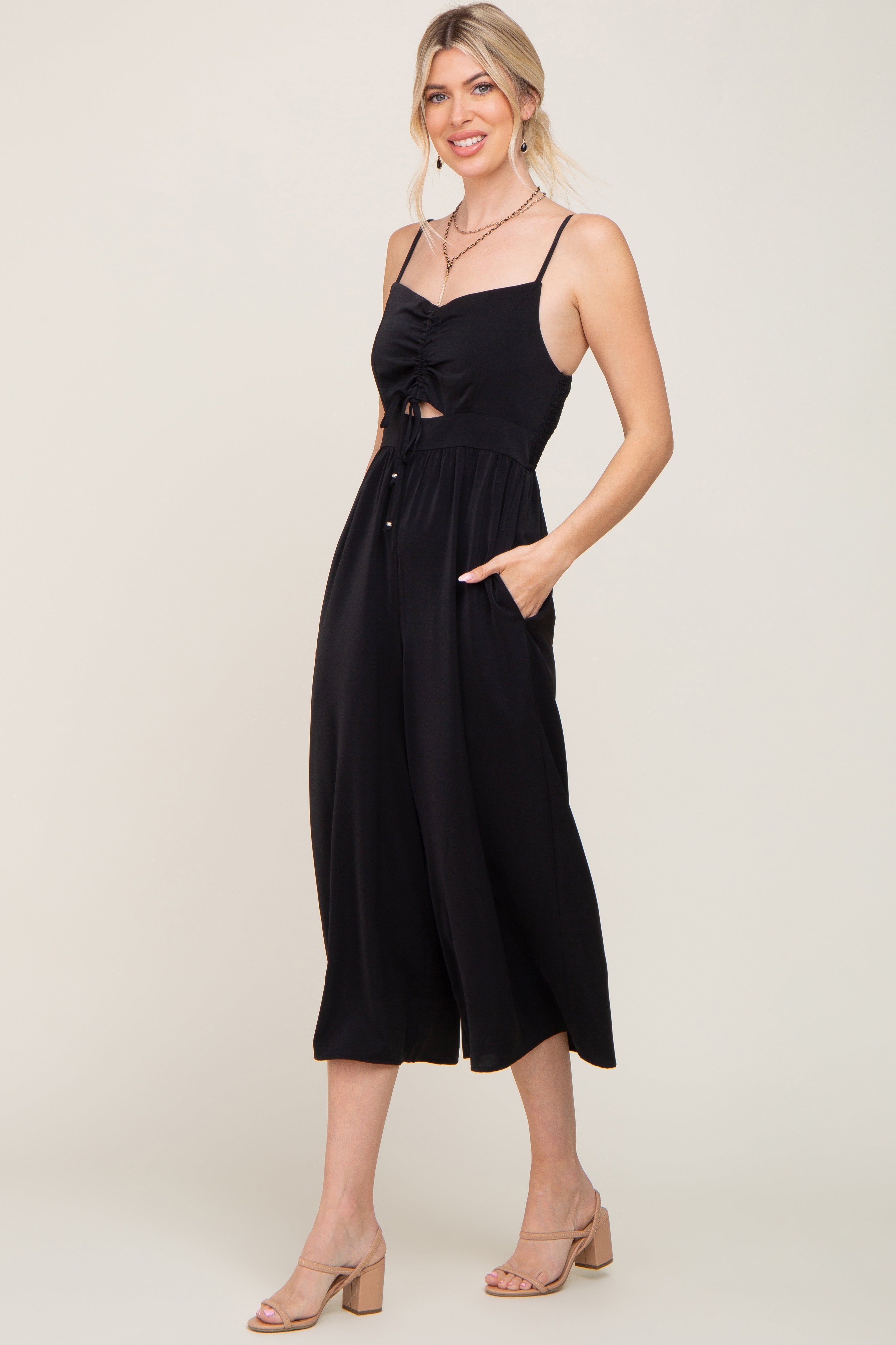 Black Sleeveless Ruched Drawstring Jumpsuit sold by Pinkblush product image thumbnail 2