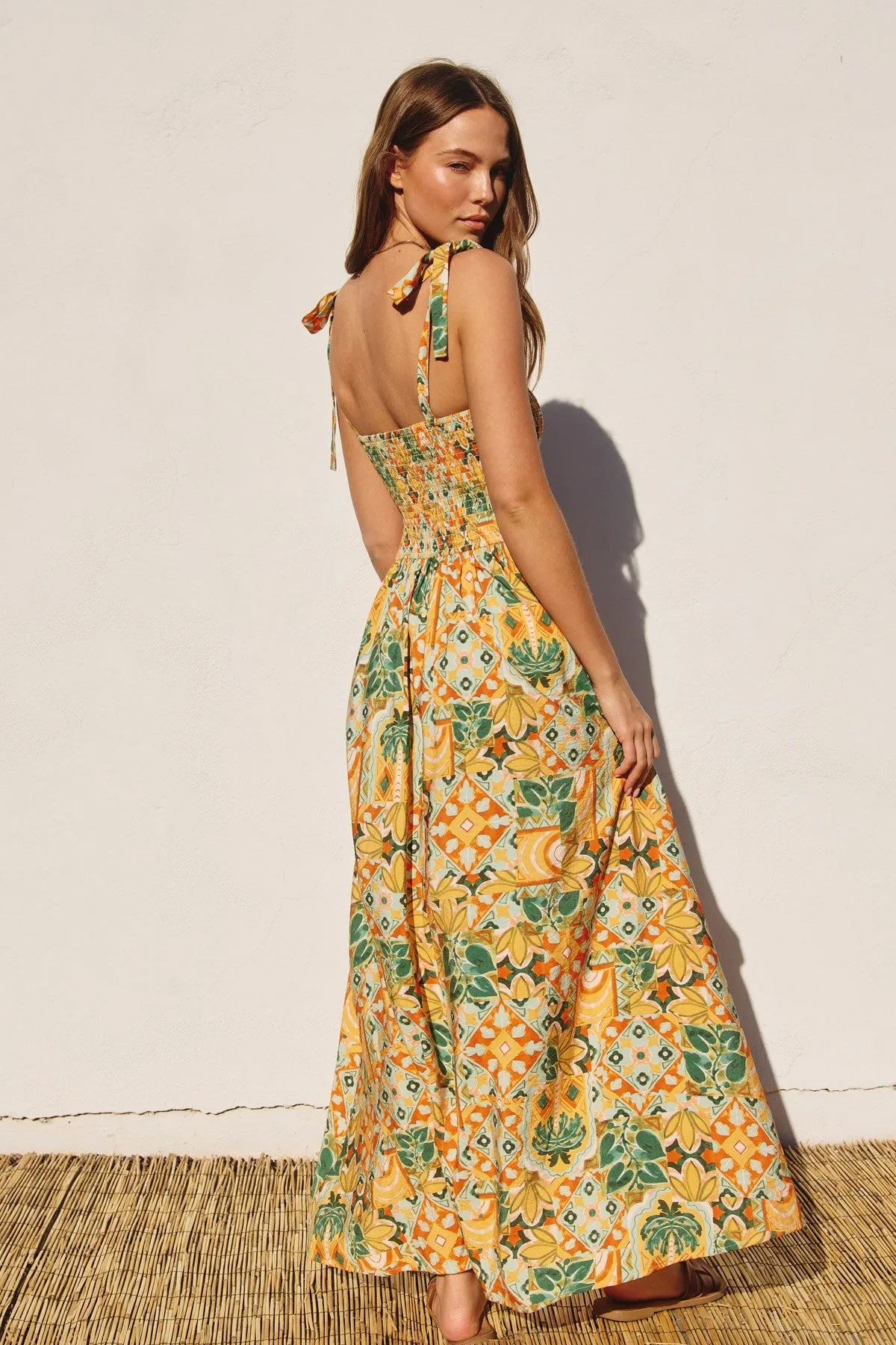 Yellow Floral Smocked Shoulder Tie Maxi Dress sold by Pinkblush product image thumbnail 2