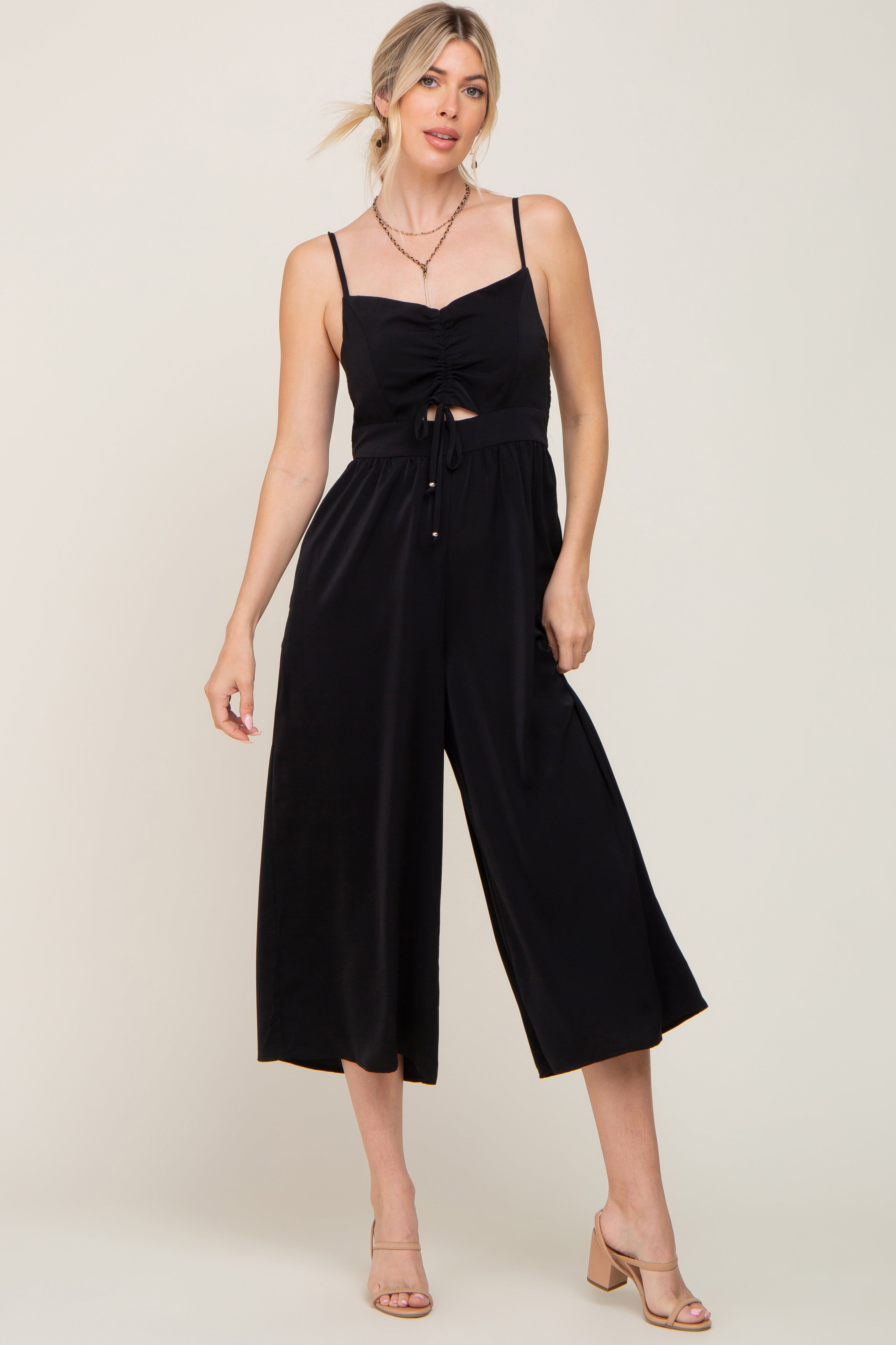 Black Sleeveless Ruched Drawstring Jumpsuit sold by Pinkblush product image thumbnail 4