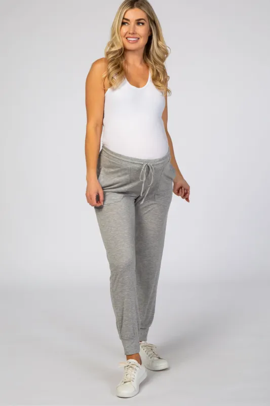 Heather Grey Knit Maternity Drawstring Pants sold by Pinkblush