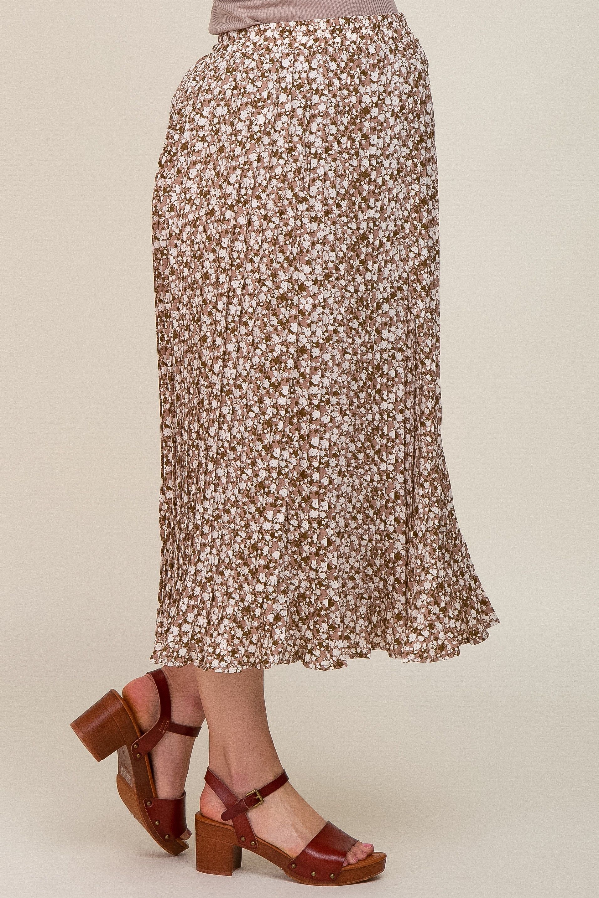 Mauve Floral Pleated Maternity Midi Skirt sold by Pinkblush product image thumbnail 5