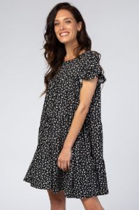 Black Floral Tiered Maternity Mini Dress sold by Pinkblush