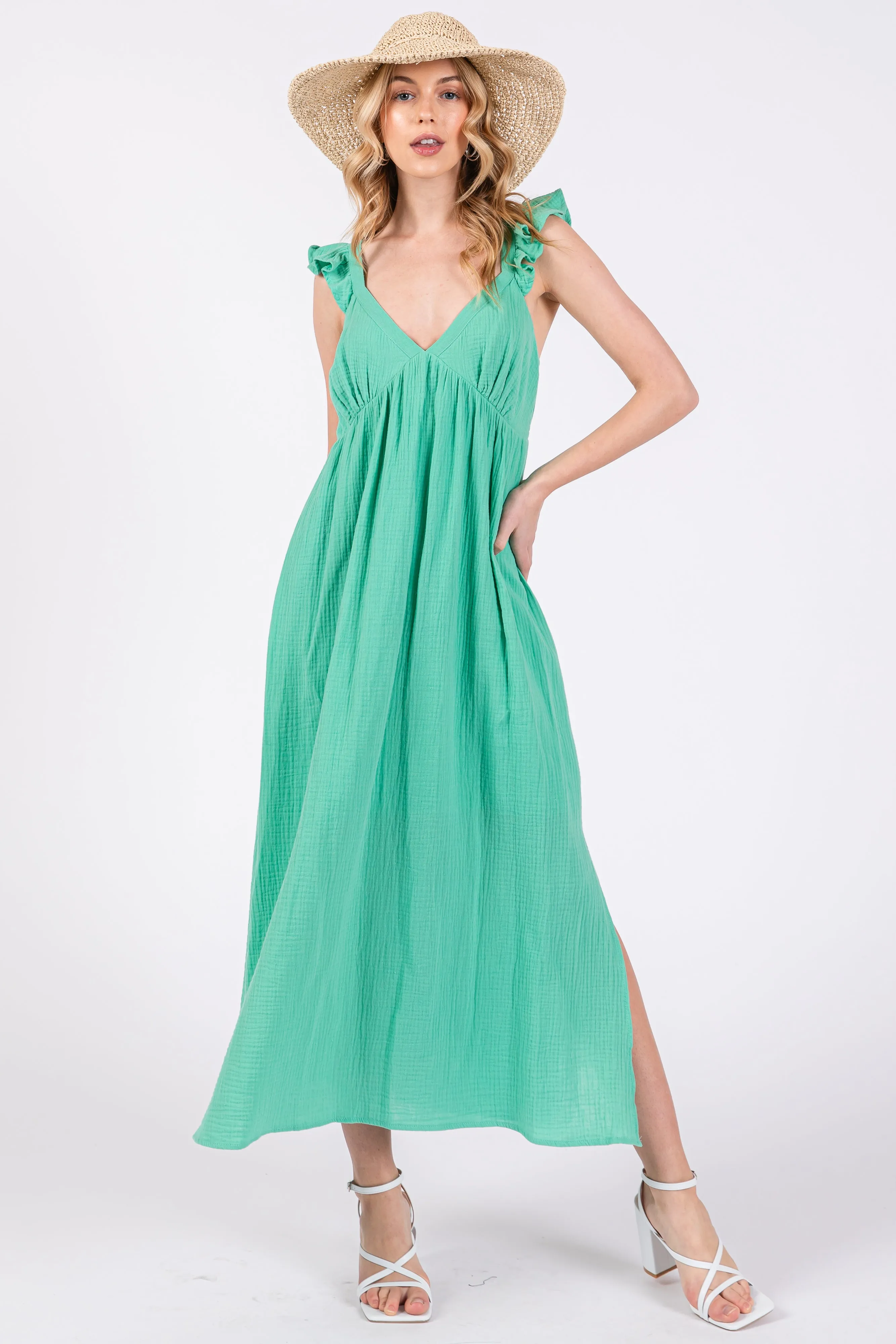 Mint Green Ruffle Strap Midi Dress sold by Pinkblush product image thumbnail 4