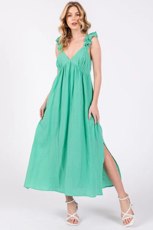 Mint Green Ruffle Strap Midi Dress sold by Pinkblush
