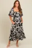 Black Floral Scallop Trim Maternity Midi Dress sold by Pinkblush