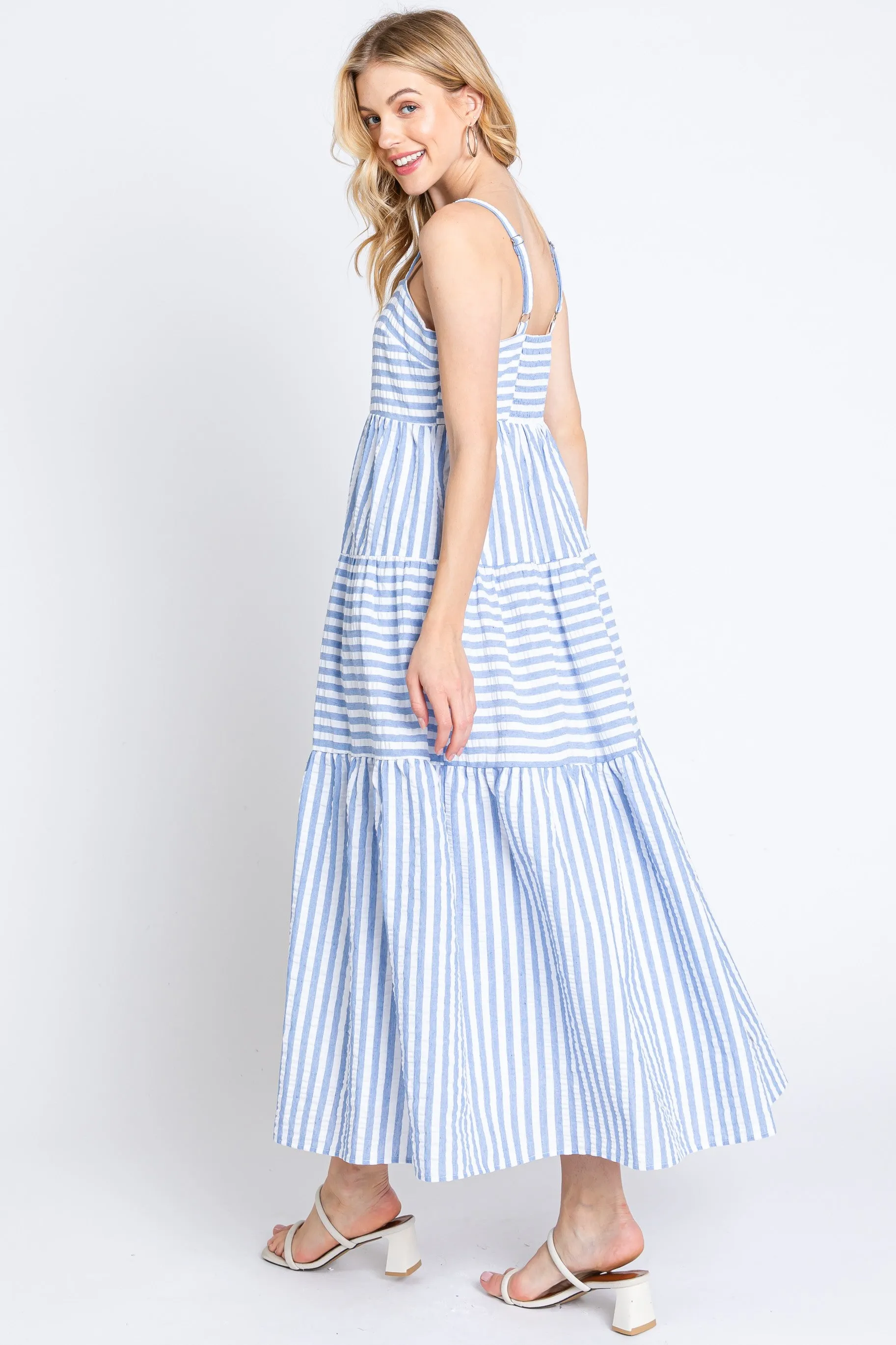 Blue Striped Sleeveless Tiered Maxi Dress sold by Pinkblush product image thumbnail 2
