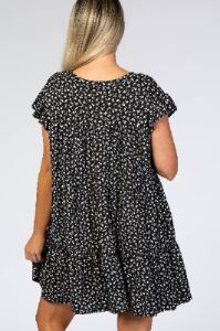 Black Floral Tiered Maternity Mini Dress sold by Pinkblush