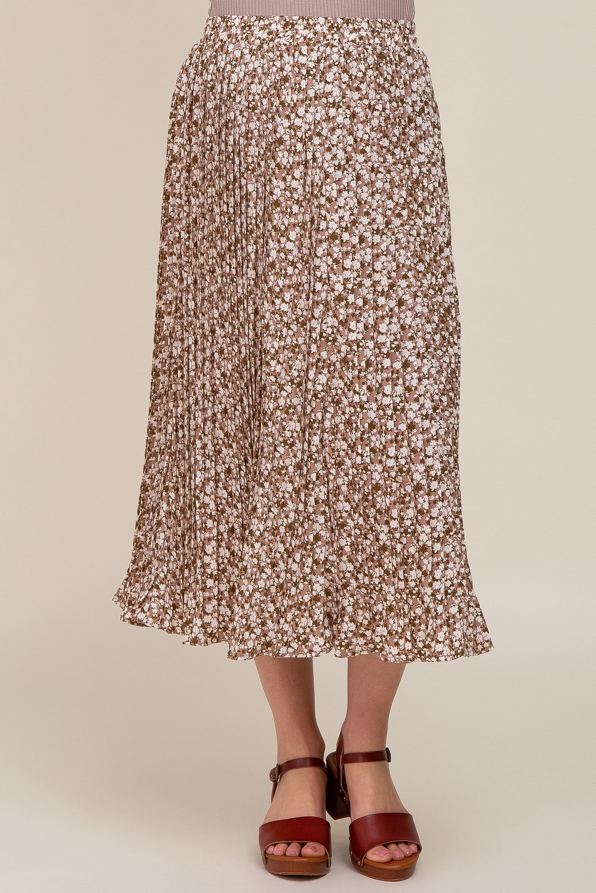 Mauve Floral Pleated Maternity Midi Skirt sold by Pinkblush product image thumbnail 4