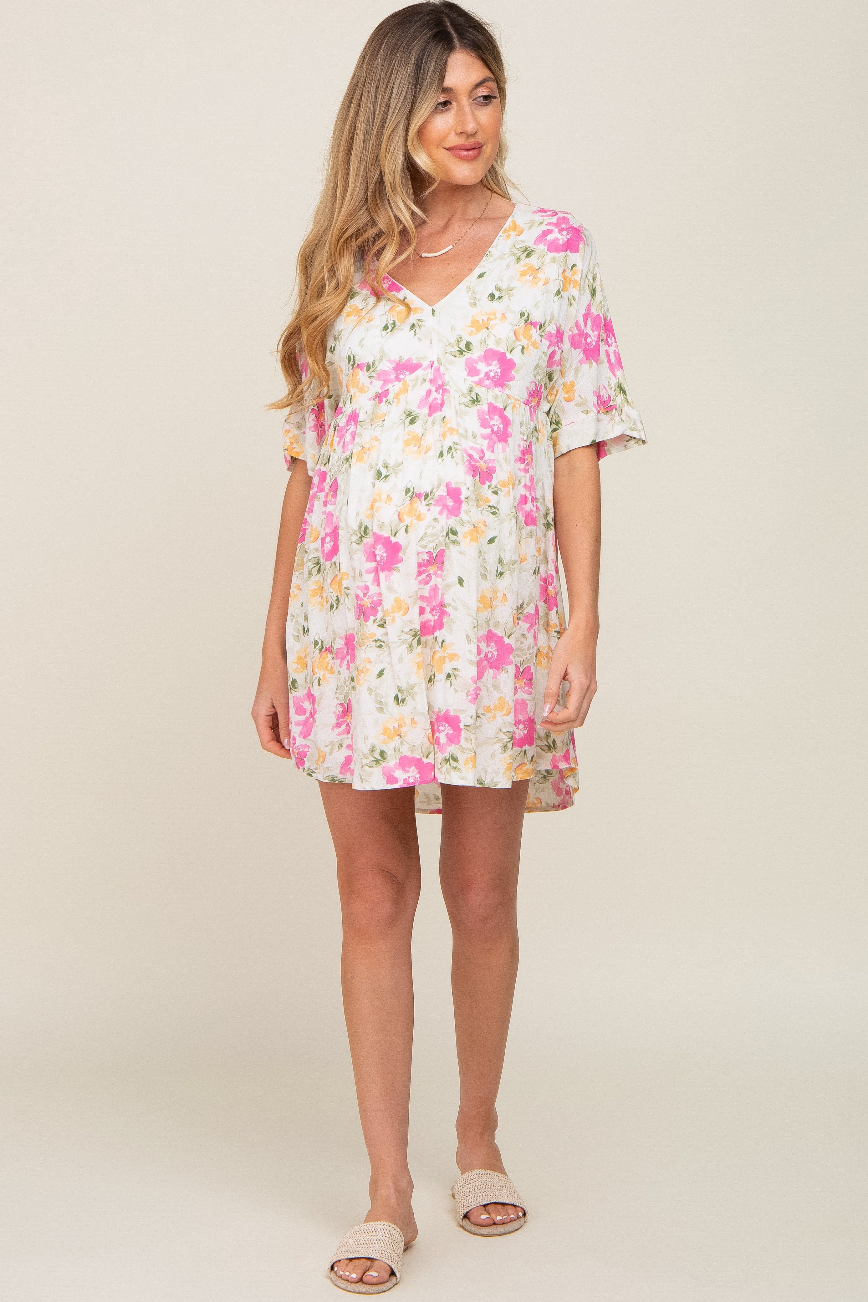 White Floral Babydoll Maternity Dress sold by Pinkblush product image thumbnail 4