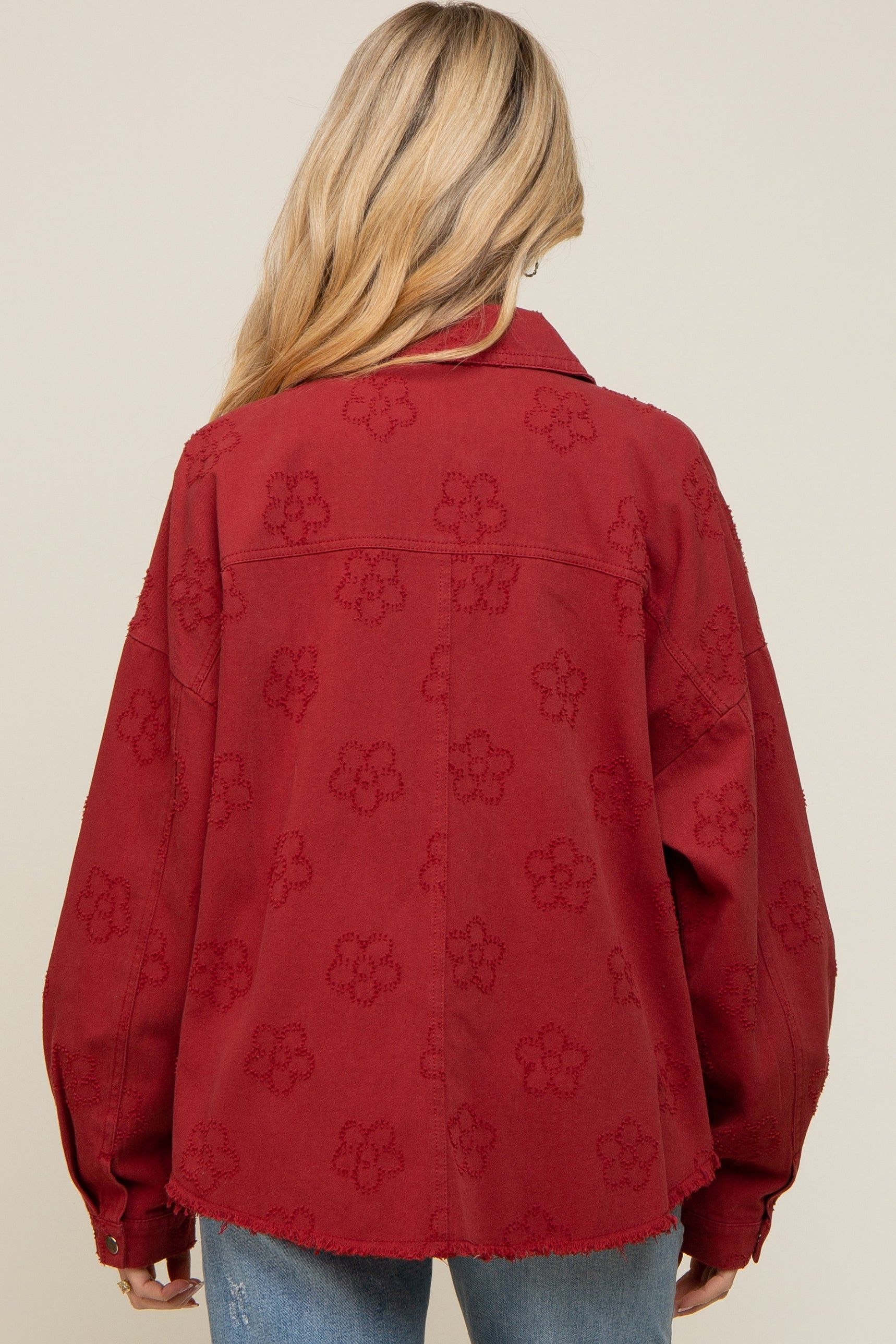 Rust Floral Embroidered Maternity Shirt Jacket sold by Pinkblush product image thumbnail 3