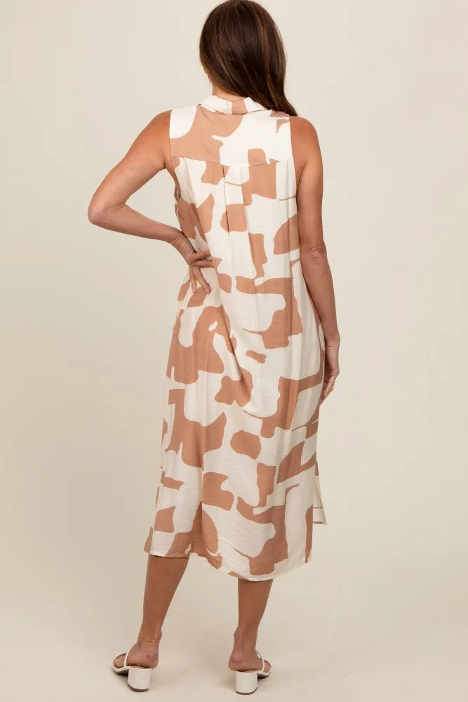 Mocha Printed Button Down Collared Midi Dress sold by Pinkblush product image thumbnail 4