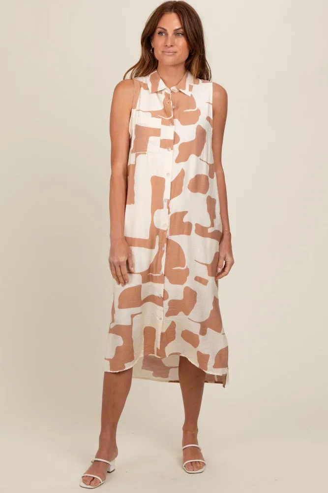 Mocha Printed Button Down Collared Midi Dress sold by Pinkblush product image thumbnail 2