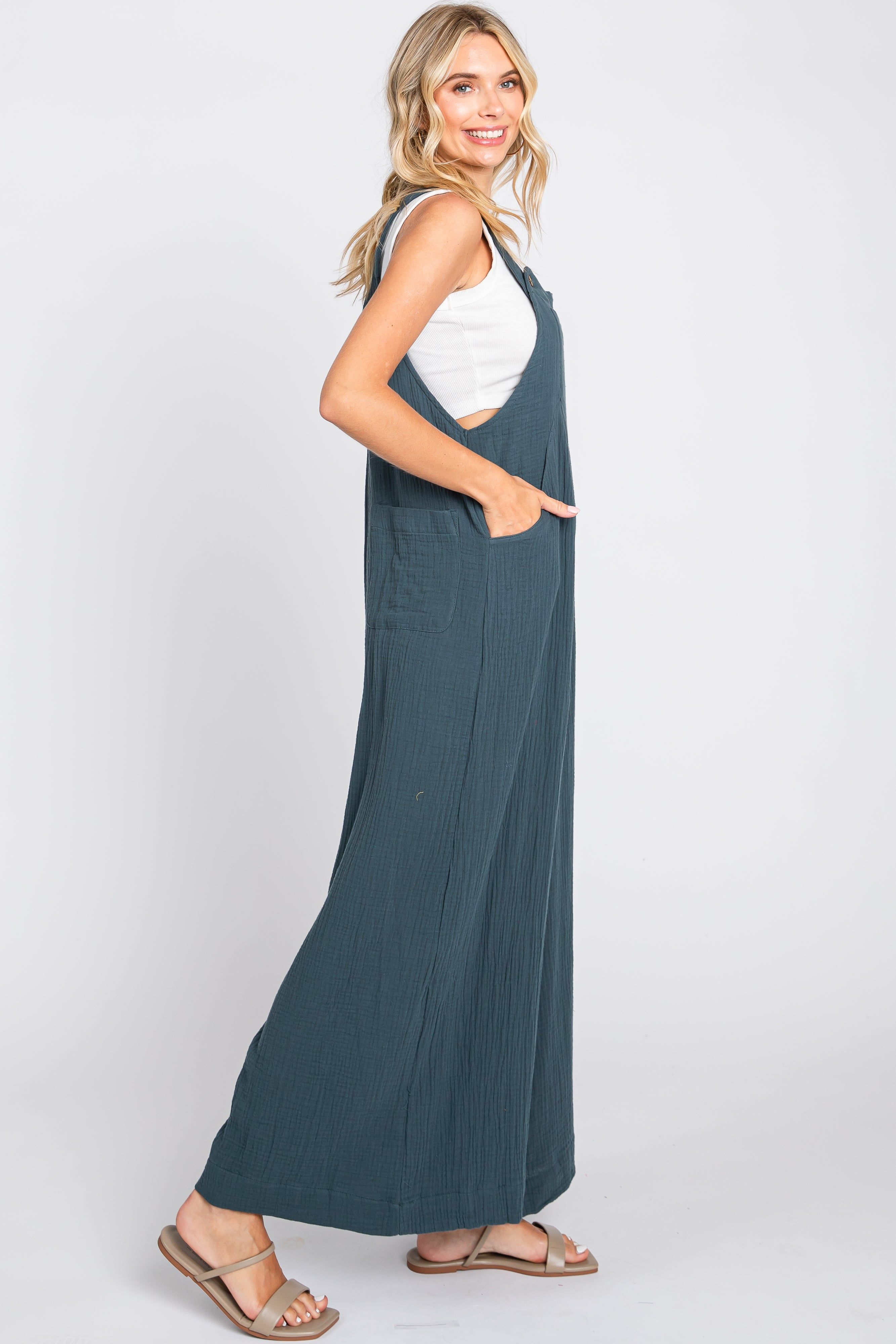 Dark Teal Pocket Front Wide Leg Jumpsuit sold by Pinkblush product image thumbnail 2