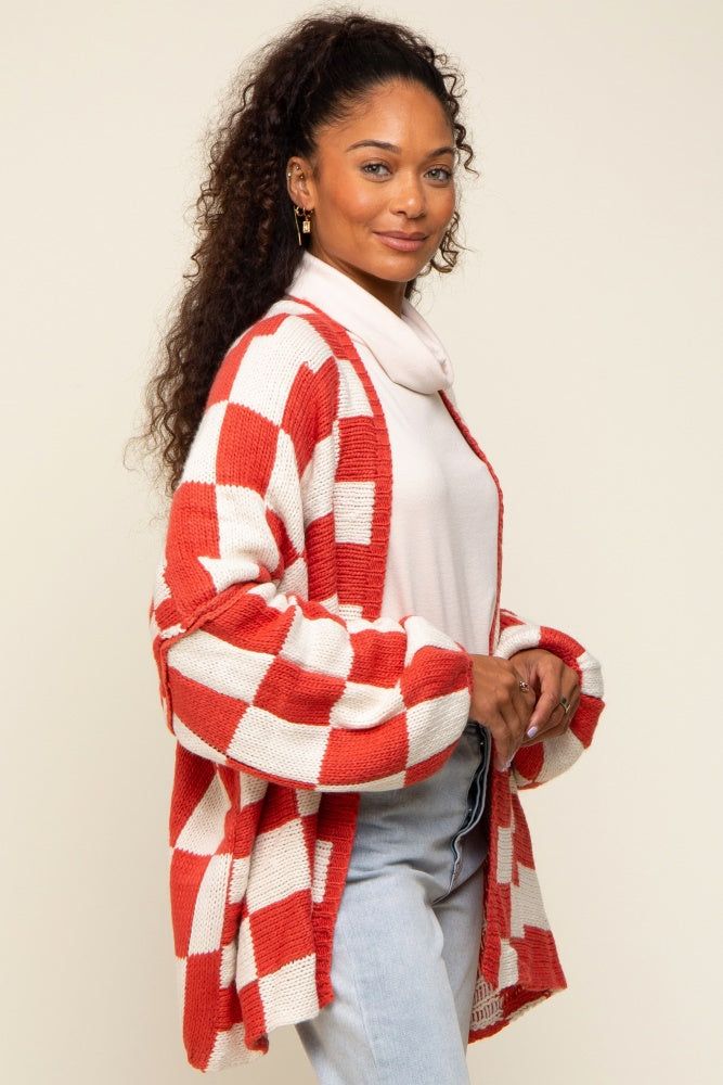Rust Checkered Print Oversized Cardigan sold by Pinkblush product image thumbnail 2