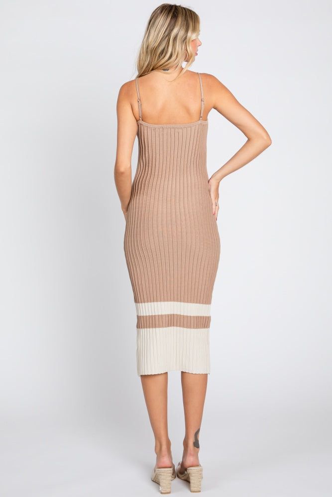 Taupe Colorblock Knit Fitted Midi Dress sold by Pinkblush product image thumbnail 3