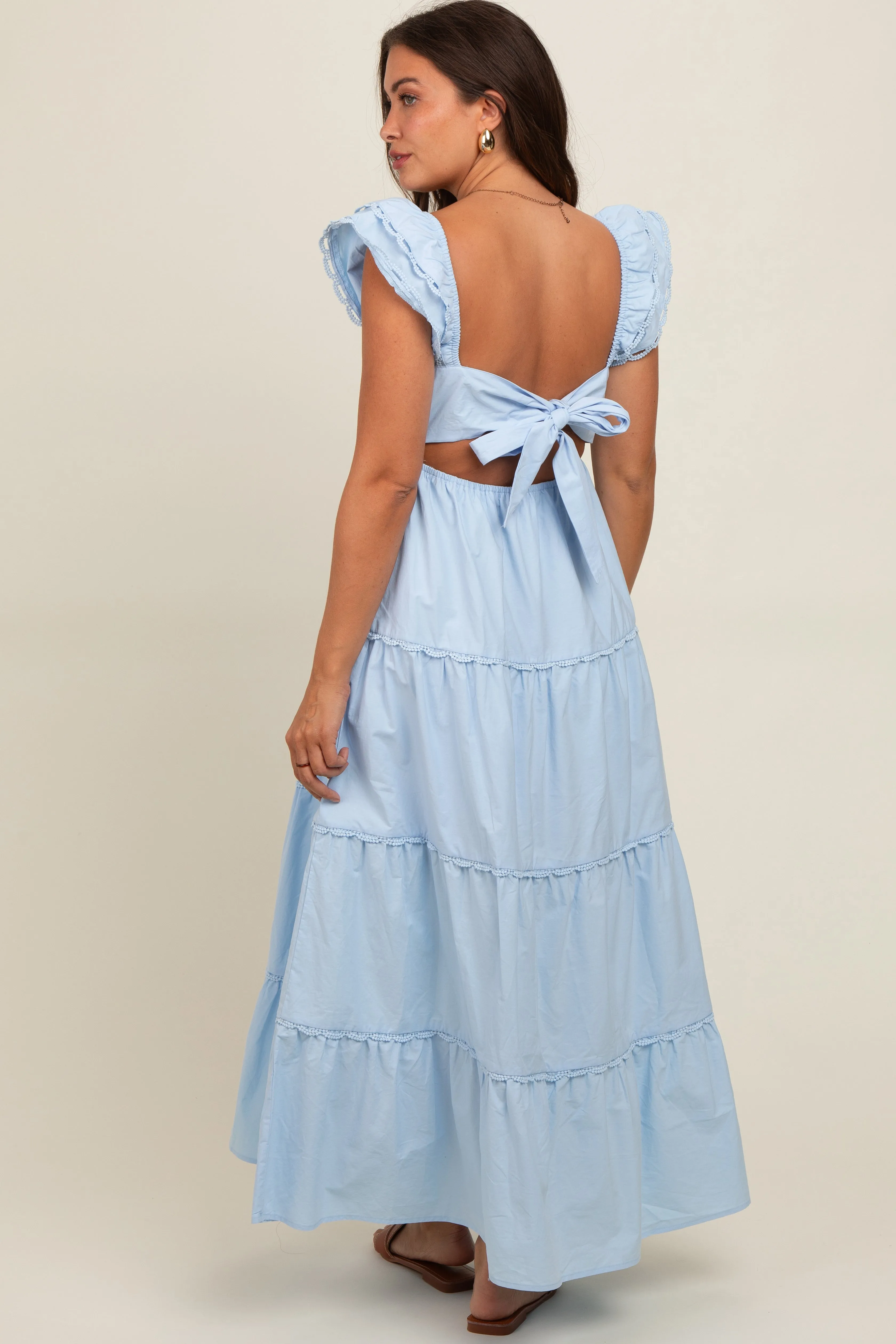 Light Blue Ruffle Trim Maternity Maxi Dress sold by Pinkblush product image thumbnail 4