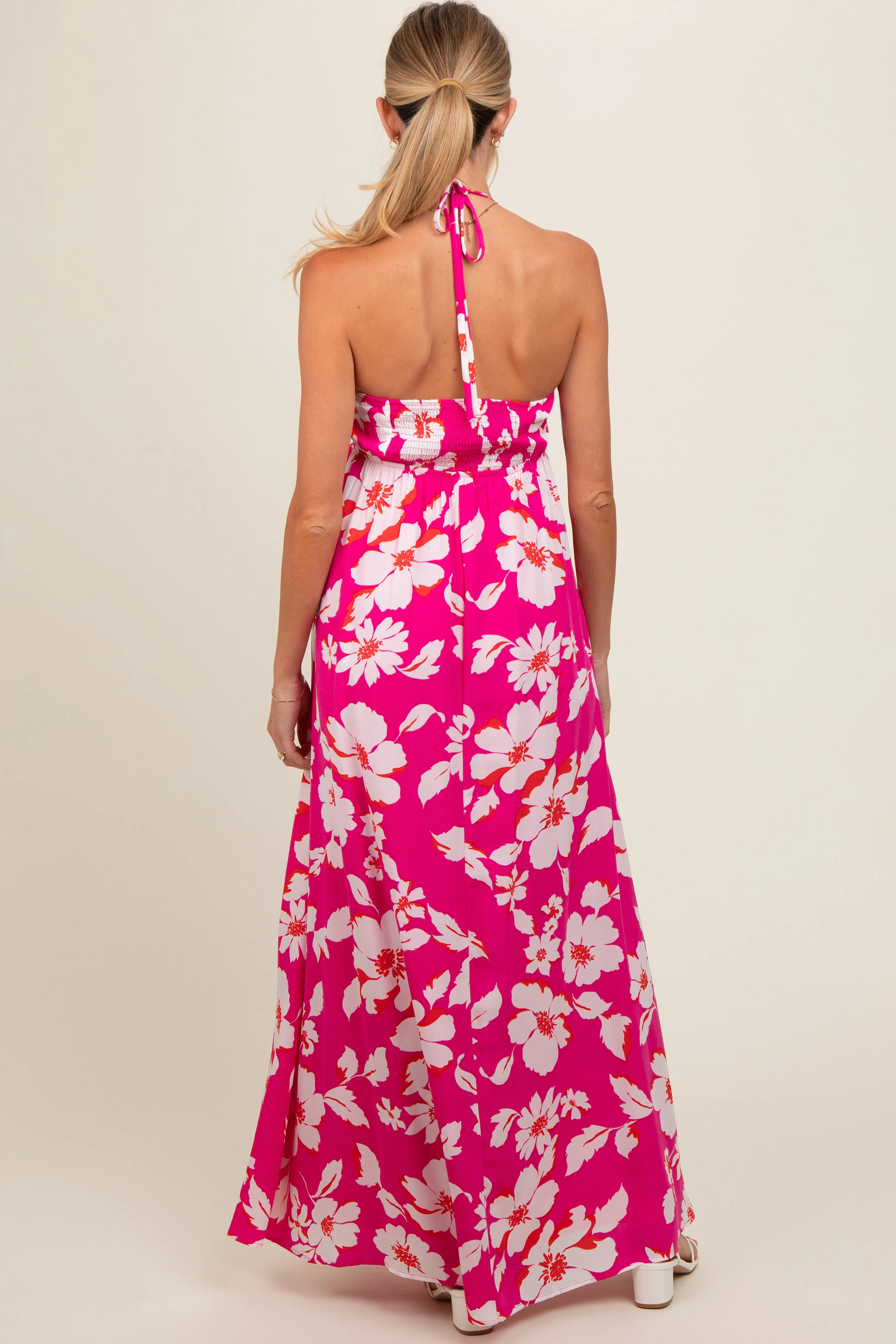 Fuchsia Floral Halter Neck Maternity Maxi Dress sold by Pinkblush product image thumbnail 4