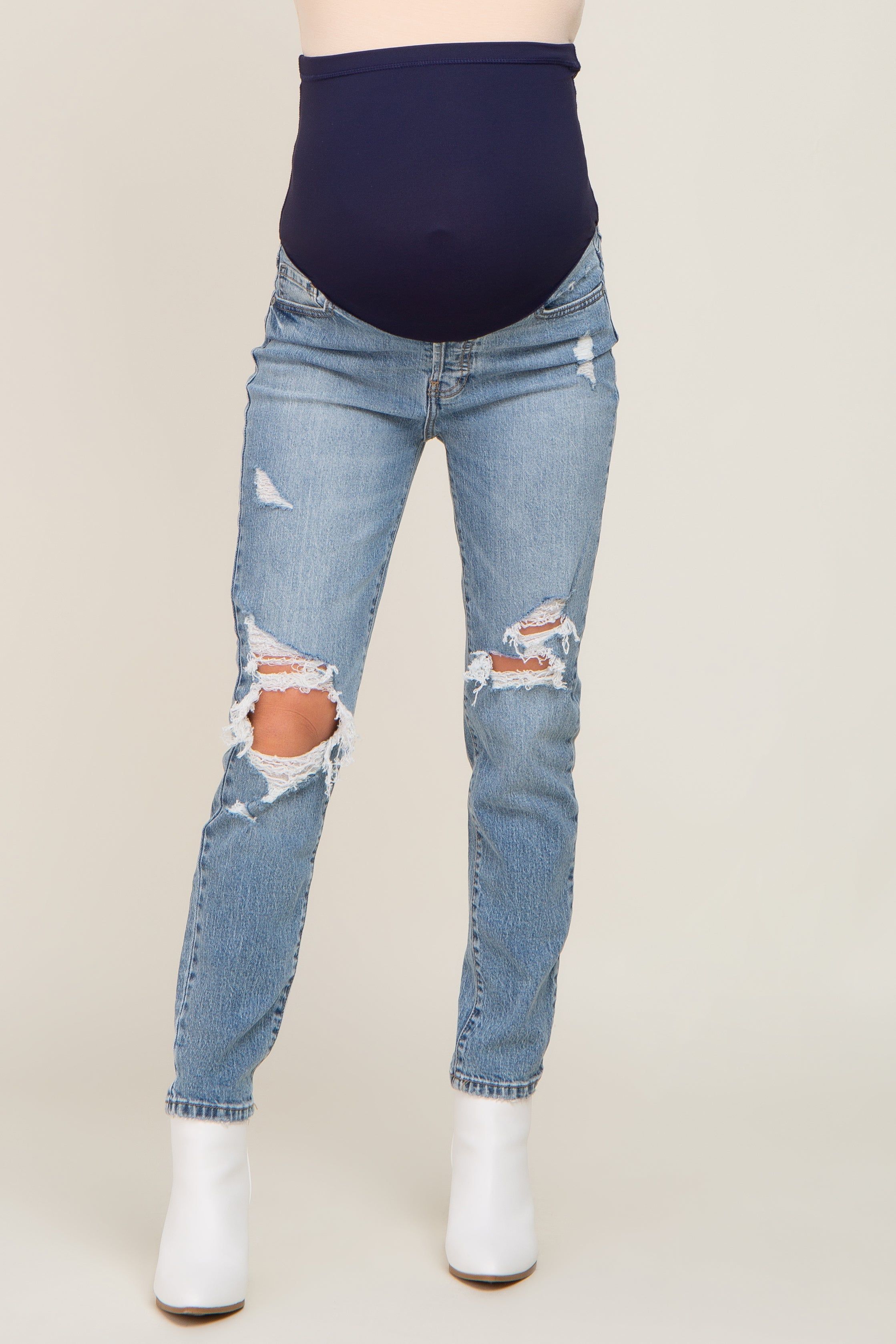 Light Blue Distressed Maternity Jeans sold by Pinkblush product image thumbnail 2