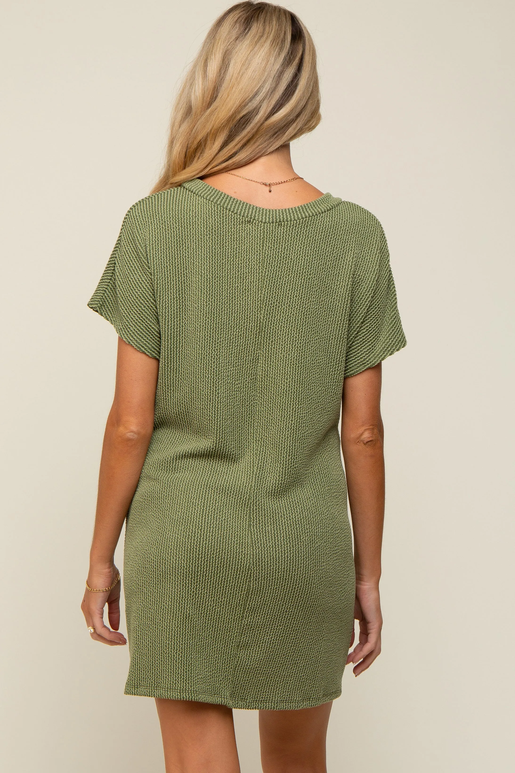 Olive Ribbed Front Pocket Dolman Short Sleeve Maternity Dress sold by Pinkblush product image thumbnail 3