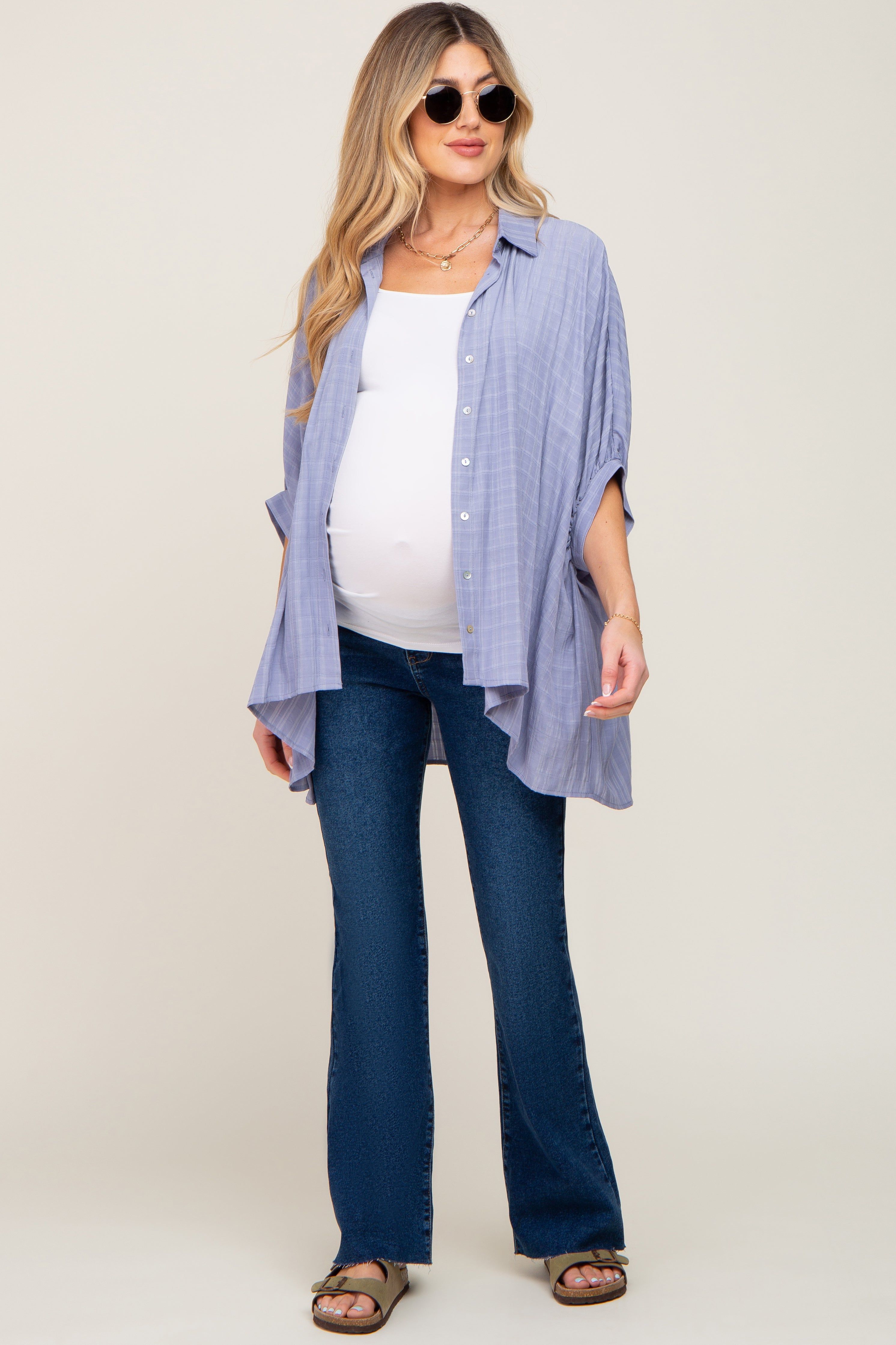 Navy Blue Maternity Flare Leg Jeans sold by Pinkblush