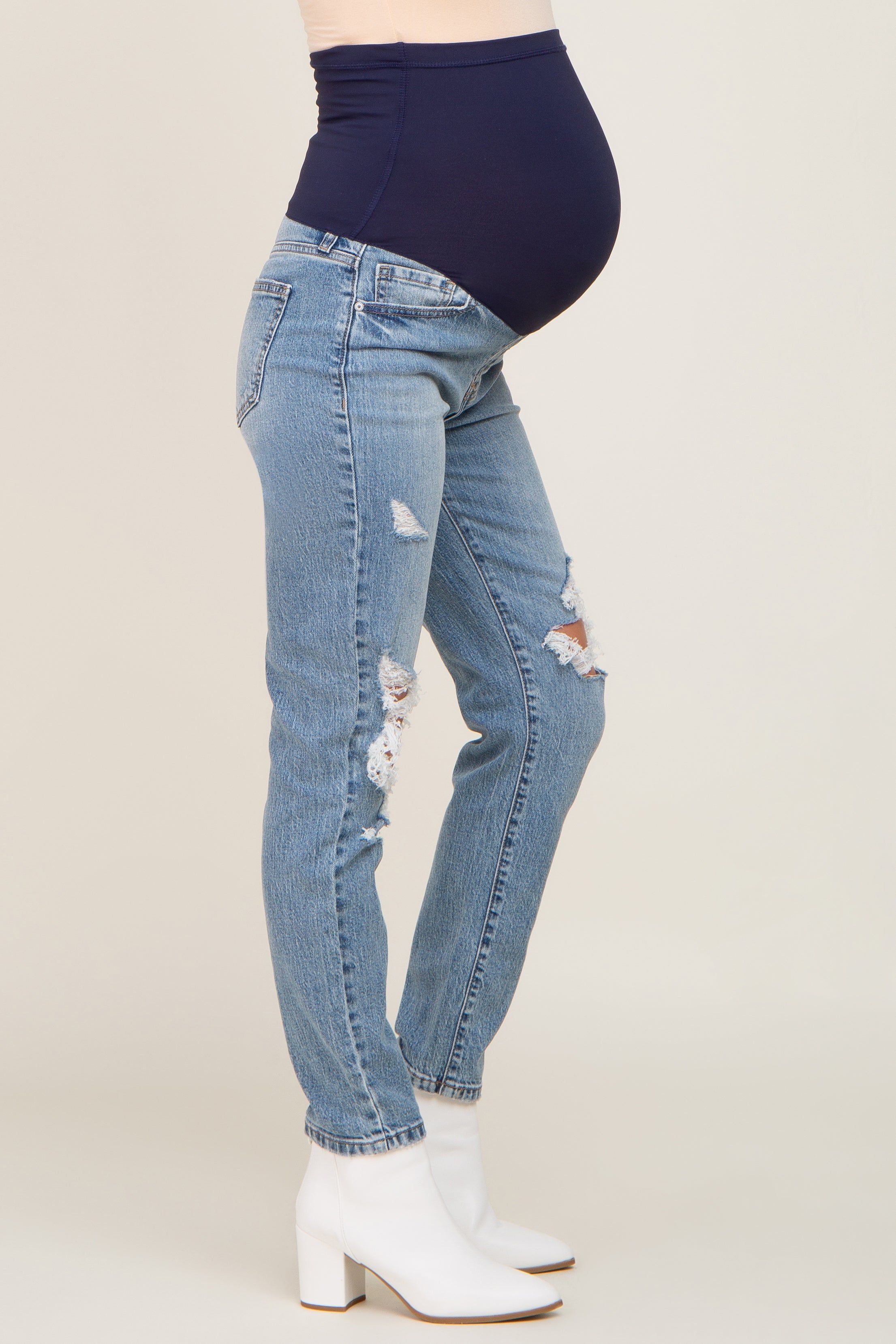 Light Blue Distressed Maternity Jeans sold by Pinkblush product image thumbnail 3