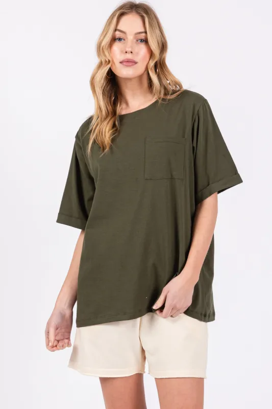 Green Oversized Pocket Front Short Sleeve Top sold by Pinkblush