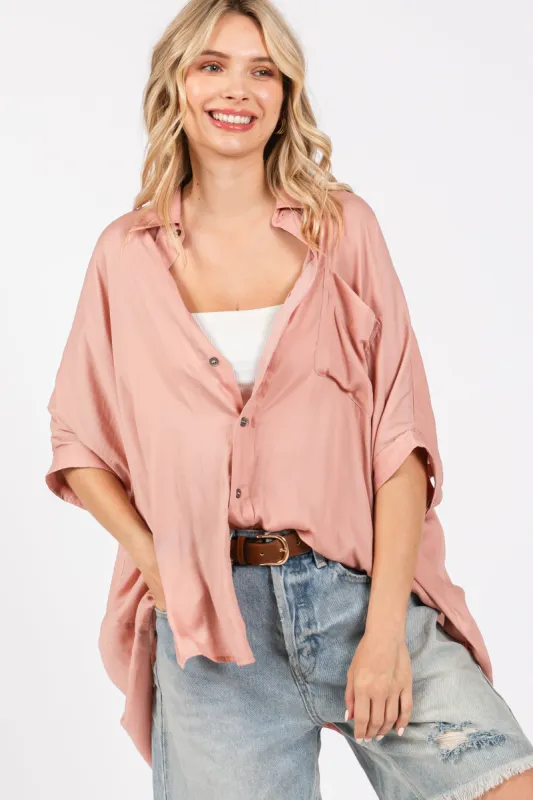 Mauve Satin Oversized Shirt sold by Pinkblush