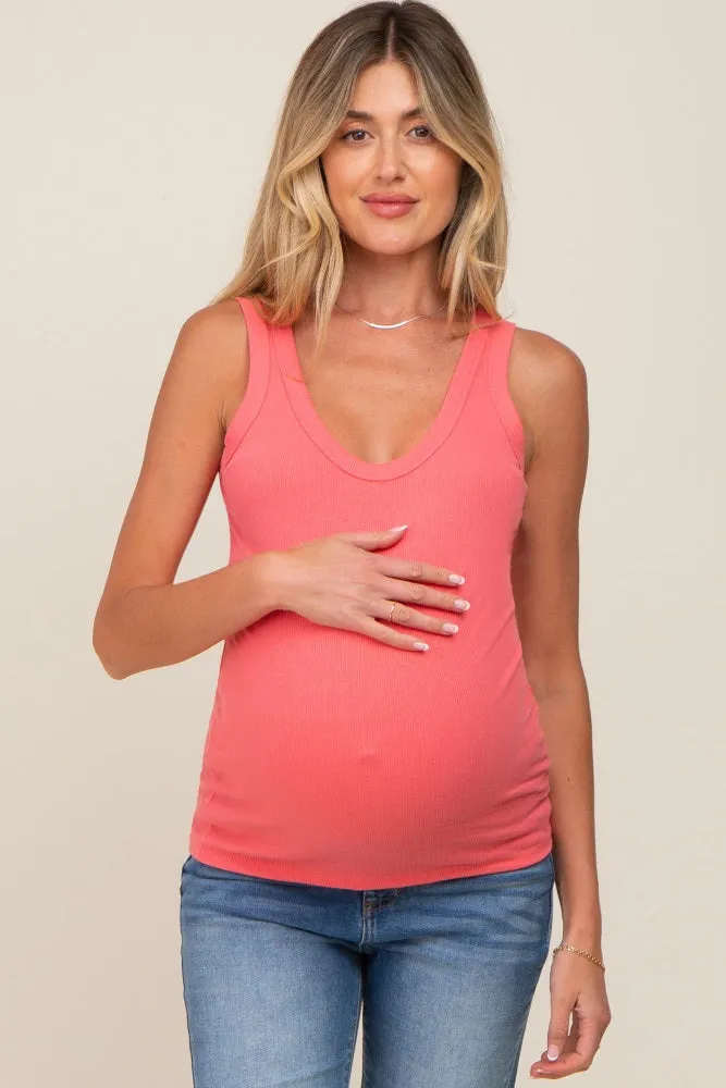 Coral Pink Ribbed Basic Maternity Tank sold by Pinkblush